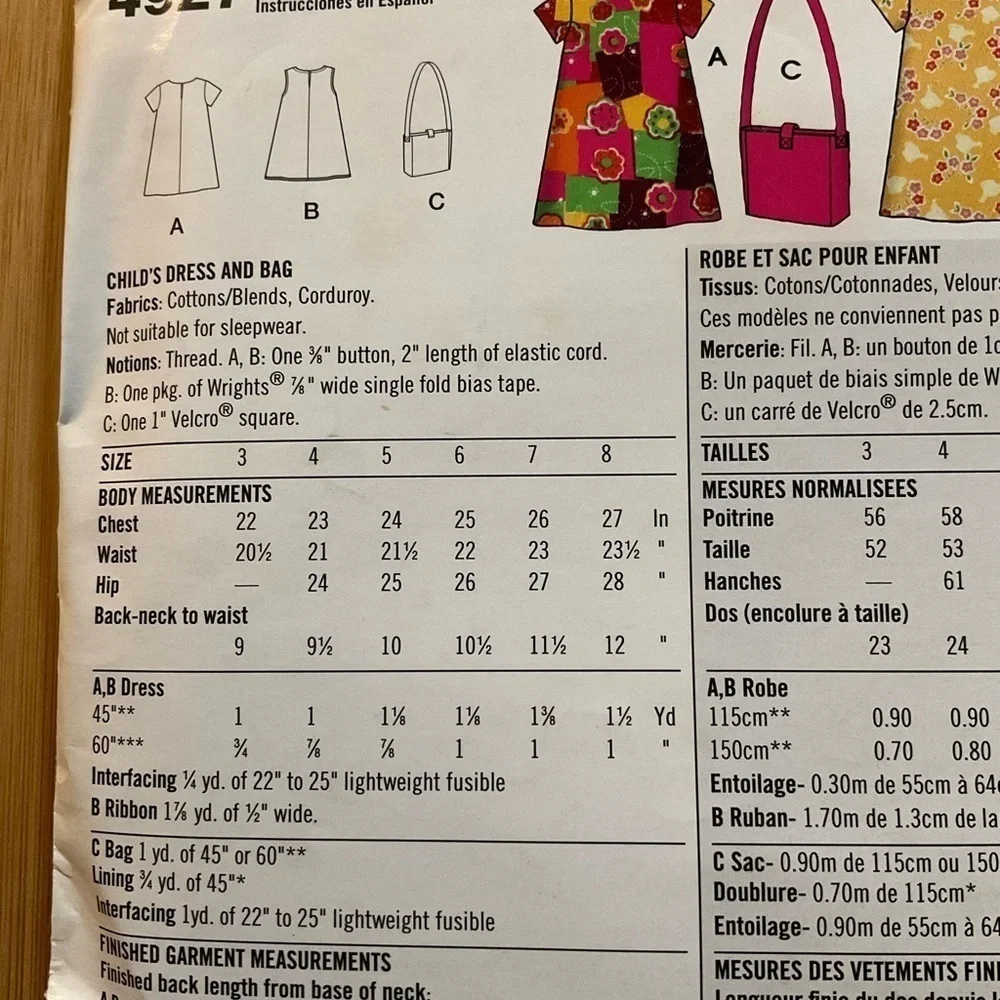 Simplicity 4927 Pattern Child’s Dress and Bag Size A 3-8 It’s So Easy